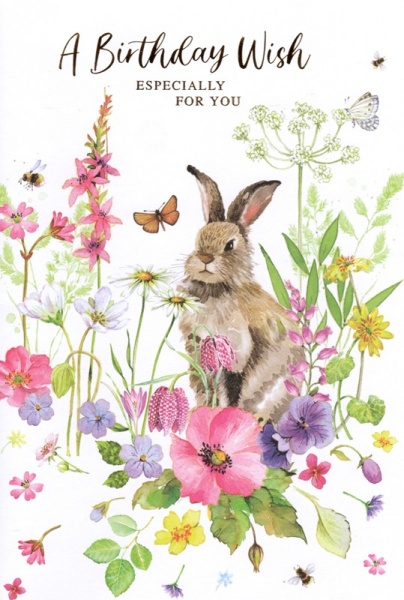 Rabbit & Butterfly Birthday Card