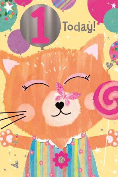 Happy Cat 1st Birthday Card