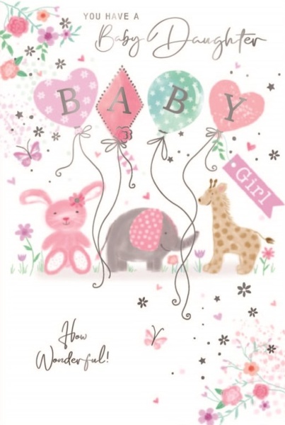 Baby Balloons New Baby Girl Card