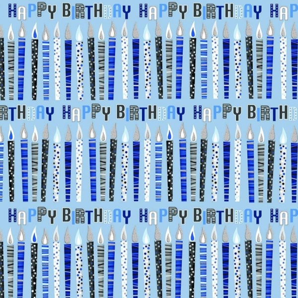 Male Blue Happy Birthday Wrapping Paper - 1 Sheet & Matching Tag 