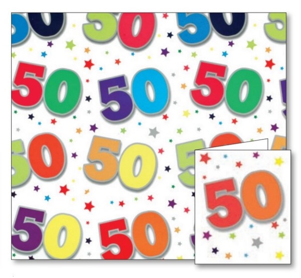 50th Birthday Gift Wrap Sheets & Tags Set