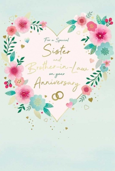 Floral Heart Sister & Brother-In-Law Anniversary Card