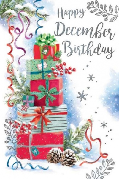 Presents December Birthday Card