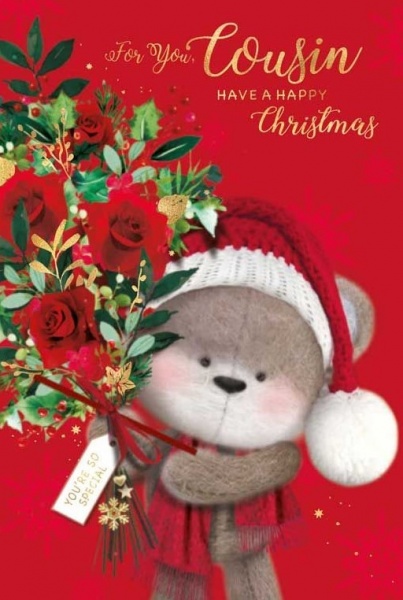 Red Roses Cousin Christmas Card