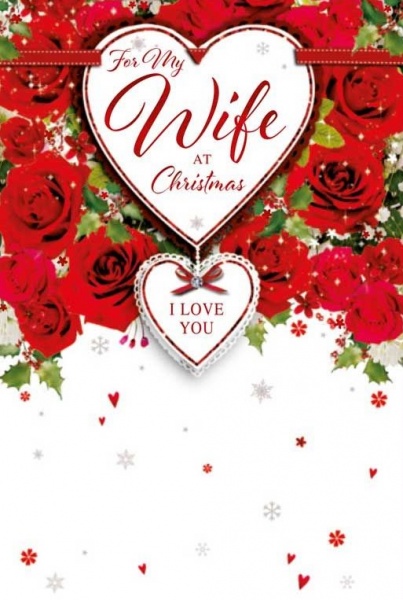 Red Roses Heart Wife Christmas Card