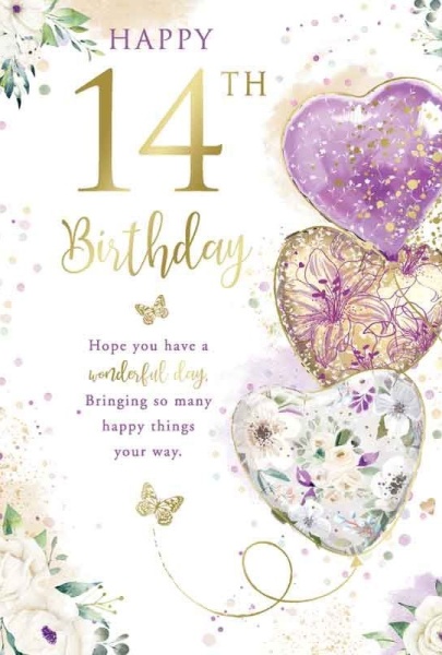 Heart Balloons 14th Birthday Card