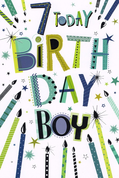 Green Candles 7th Birthday Card
