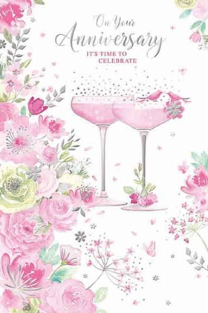 Pink Bubbly & Flowers Your Wedding Anniversary Card