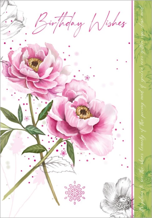 Pink Peonies Female Birthday Card